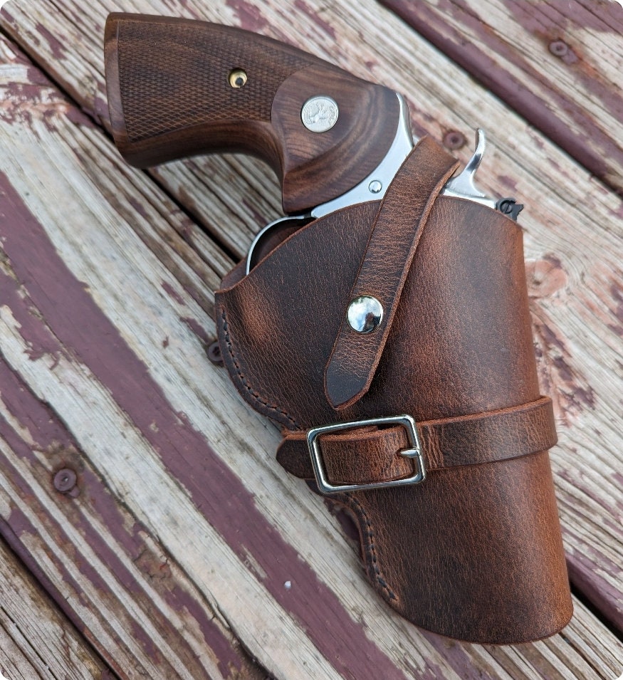 Colt Python Leather Holster, with snap strap and barrel strap - Made in USA