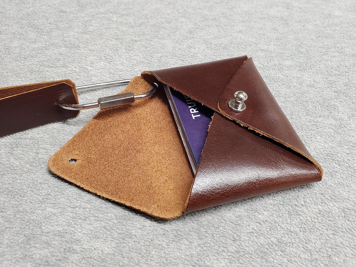 Card wallet, Coin wallet with wrist strap- top grain leather - Made in USA