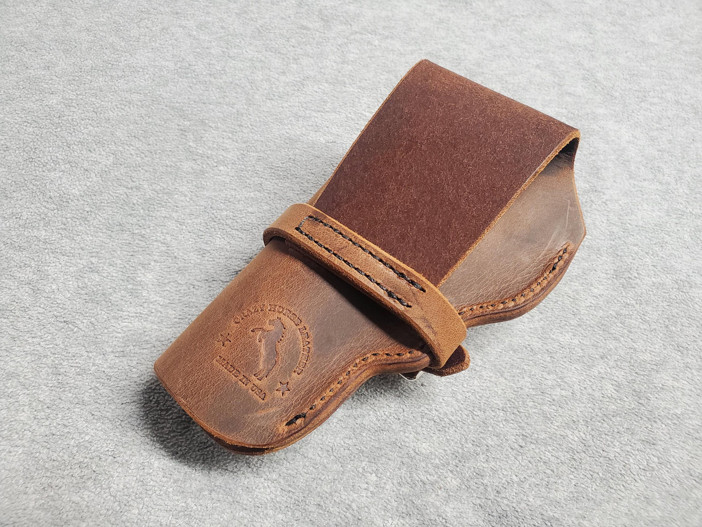 Ruger SP101 Leather Holster, with snap strap and barrel strap - Made in USA