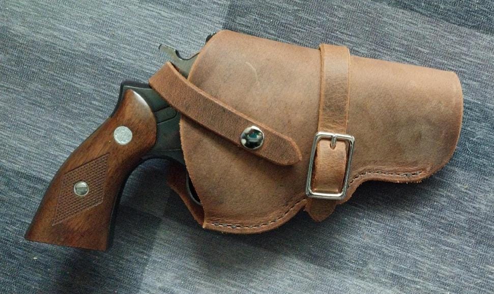 Ruger Security Six Leather Holster, with snap strap and barrel strap - Made in USA