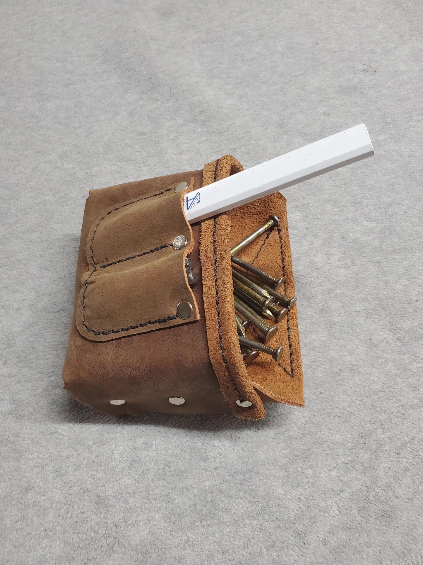 Add-On Pouch for screw/nails with pencil/bit pockets and heavy-duty polycarbonate plastic clip