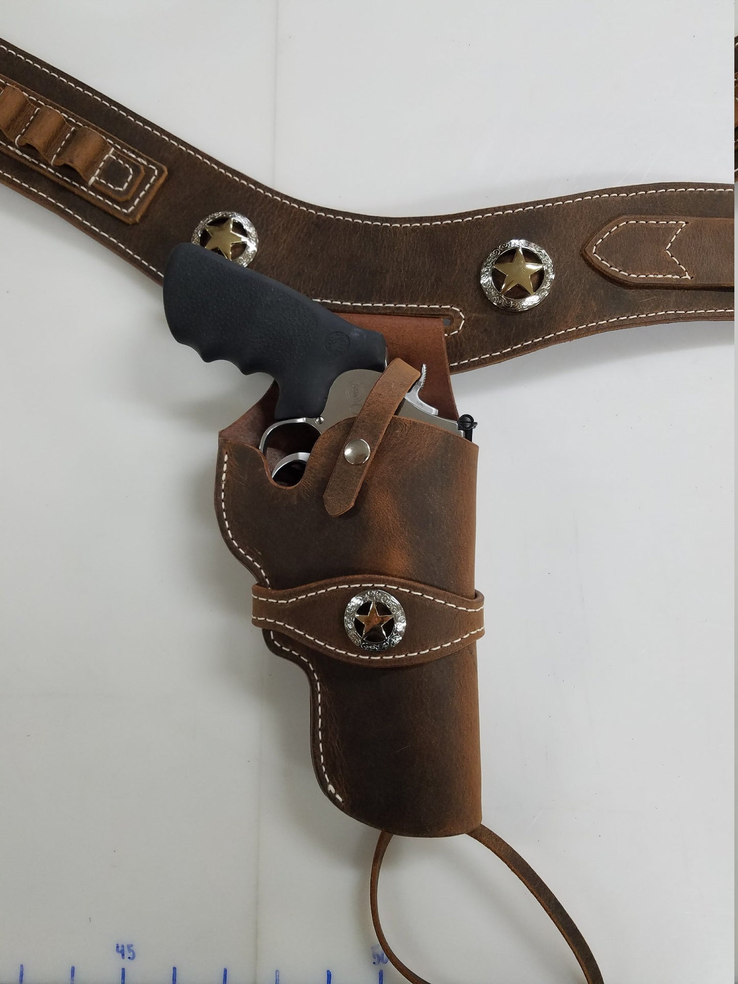 Western Style Drop Loop Cartridge Belt and Holster