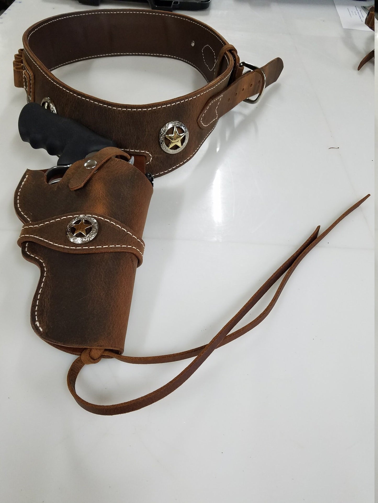 Western Style Drop Loop Cartridge Belt and Holster