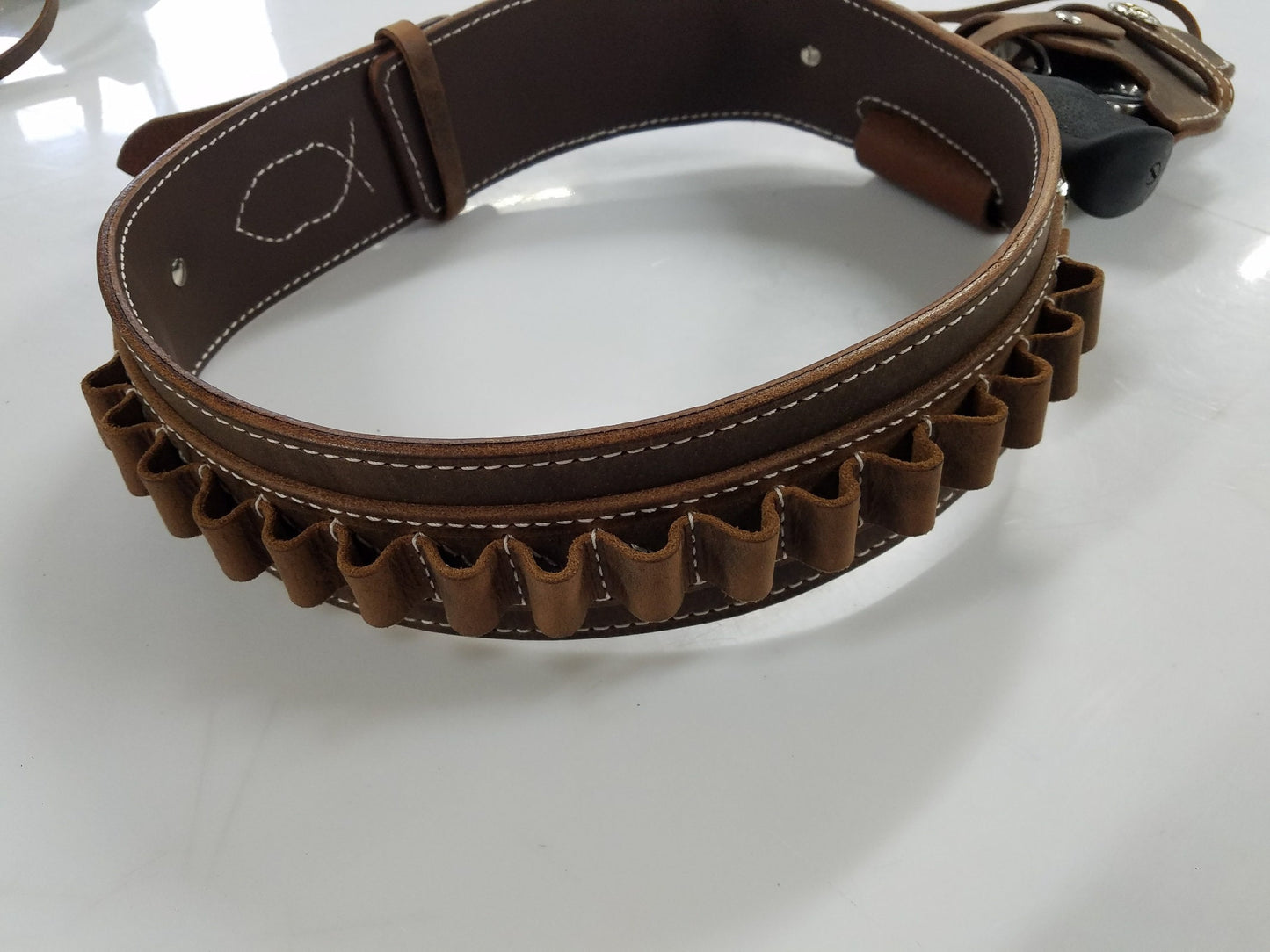 Western Style Drop Loop Cartridge Belt and Holster