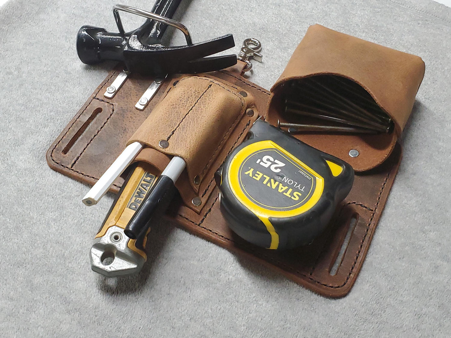 Deluxe Foreman's Tool Pouch - with heavy duty clip and hammer loop - Made in USA!