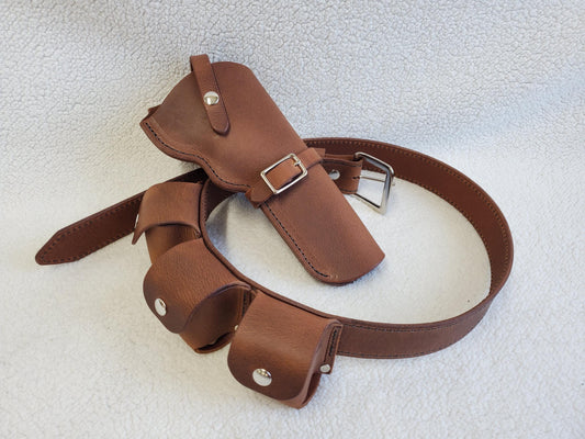 Leather Holster with 1.5" Belt and 3 speed loader pouches