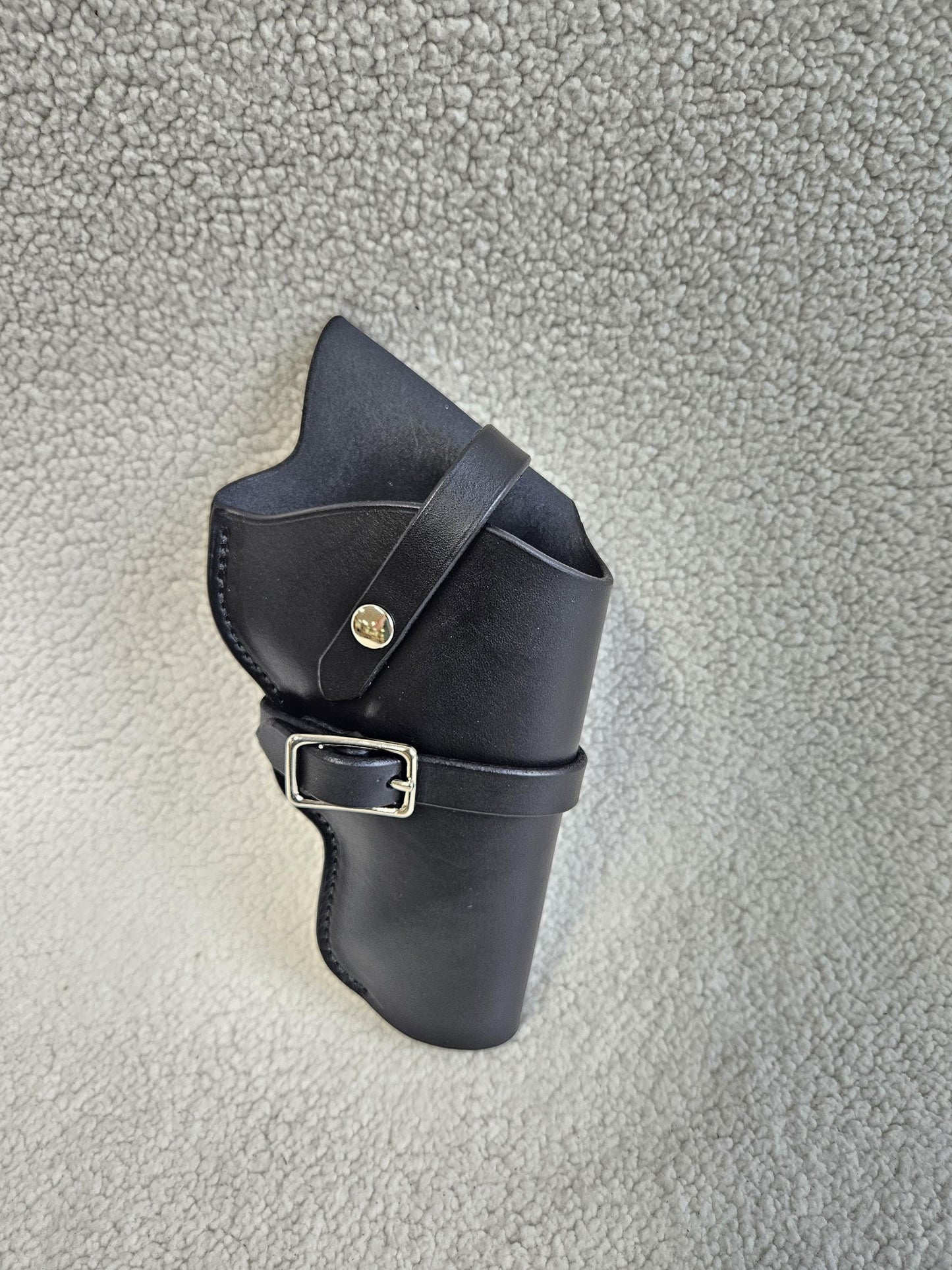 Cross-Draw Black Leather Holster | barrel strap with buckle | holding strap with snap